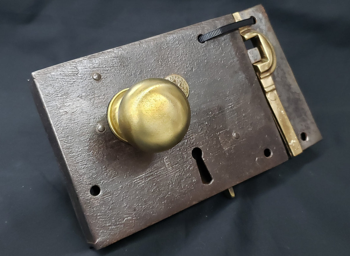 Restored Carpenter Rim Lock Set w/ Knobs Keeper & Rosette 6