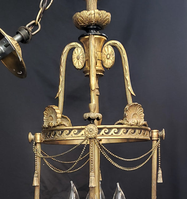 Art Nouveau 4 Light Brass Carousel Design Chandelier 30" T x 10" GS00158