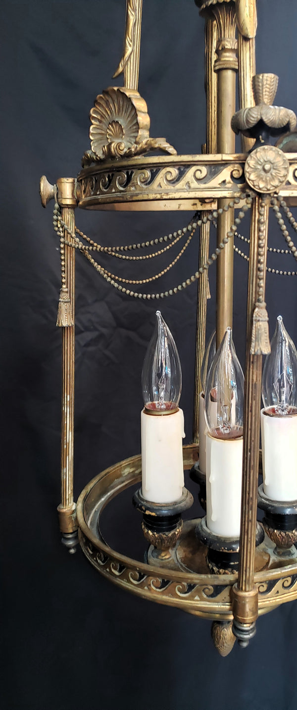 Art Nouveau 4 Light Brass Carousel Design Chandelier 30" T x 10" GS00158