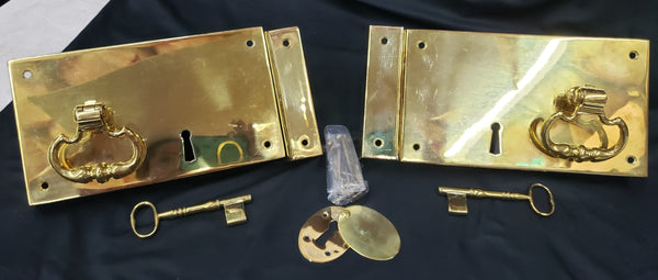 Pair of Huge Left & Right Reproduction Baldwin Solid Brass Rim Lock Sets GS00159