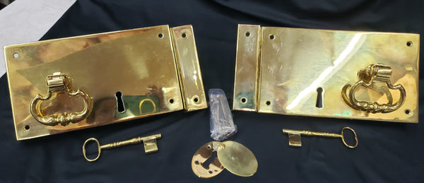 Pair of Huge Left & Right Reproduction Baldwin Solid Brass Rim Lock Sets GS00159