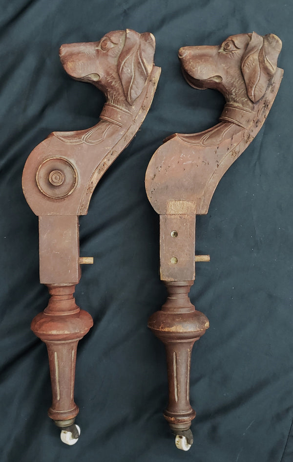 Rare Set of Hand Carved Dog Shaped Furniture Legs with Casters 24" x 8" GS00164