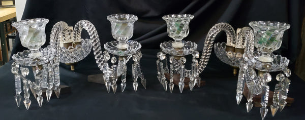 Vintage Pair of Faceted Crystal Glass Candle Sconces  16 1/2" x 7" x 10" GS00172