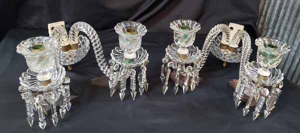 Vintage Pair of Faceted Crystal Glass Candle Sconces  16 1/2" x 7" x 10" GS00172