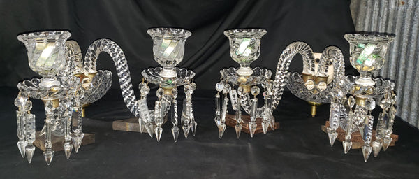 Vintage Pair of Faceted Crystal Glass Candle Sconces  16 1/2" x 7" x 10" GS00172