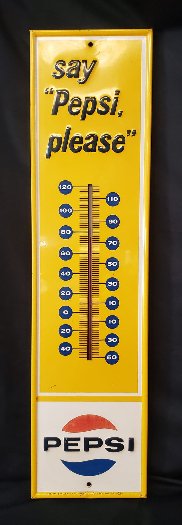 1960's "Say Pepsi Please" Wall Thermometer 28" x 7" GS00193