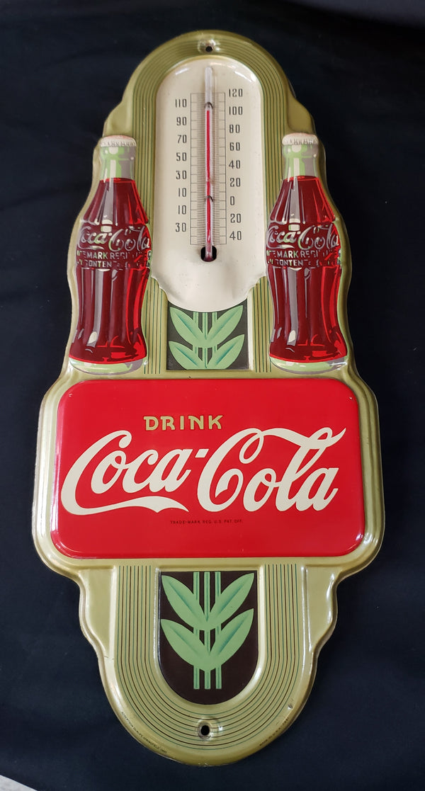 Rare 1941 Art Deco Double Bottle Coca Cola  Wall Thermometer 16" x 7" GS00198