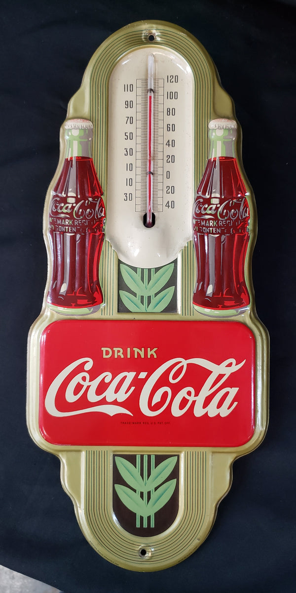 Rare 1941 Art Deco Double Bottle Coca Cola  Wall Thermometer 16" x 7" GS00198