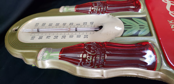 Rare 1941 Art Deco Double Bottle Coca Cola  Wall Thermometer 16" x 7" GS00198