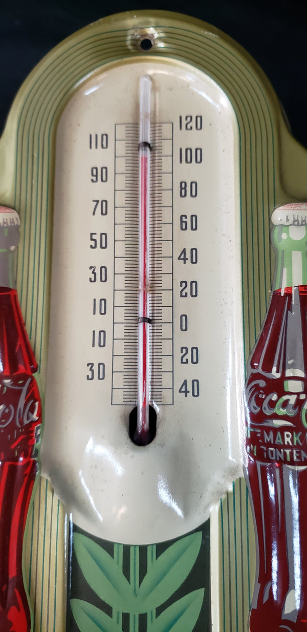 Rare 1941 Art Deco Double Bottle Coca Cola  Wall Thermometer 16" x 7" GS00198