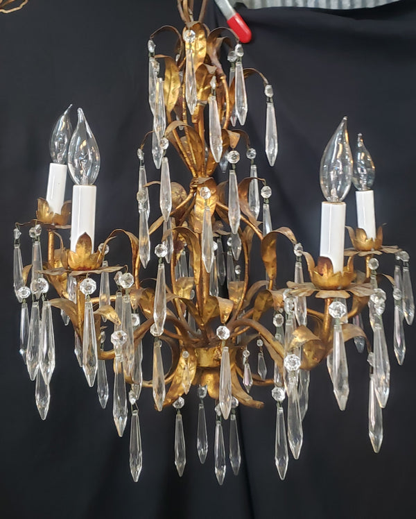 5 Light Italian Gilded Leaf Chandelier 23" T x 21"  GS00210