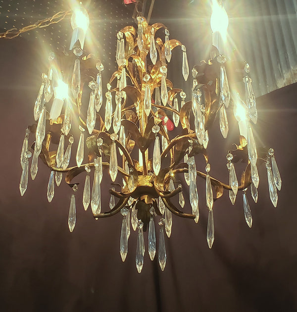 5 Light Italian Gilded Leaf Chandelier 23" T x 21"  GS00210