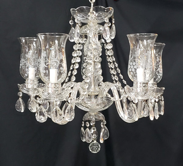 Restored 5 Light Crystal Chandelier with Fluted Shades 22" x 18"  GS00224