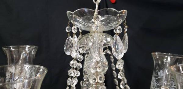 Restored 5 Light Crystal Chandelier with Fluted Shades 22" x 18"  GS00224