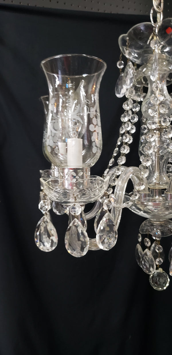 Restored 5 Light Crystal Chandelier with Fluted Shades 22" x 18"  GS00224