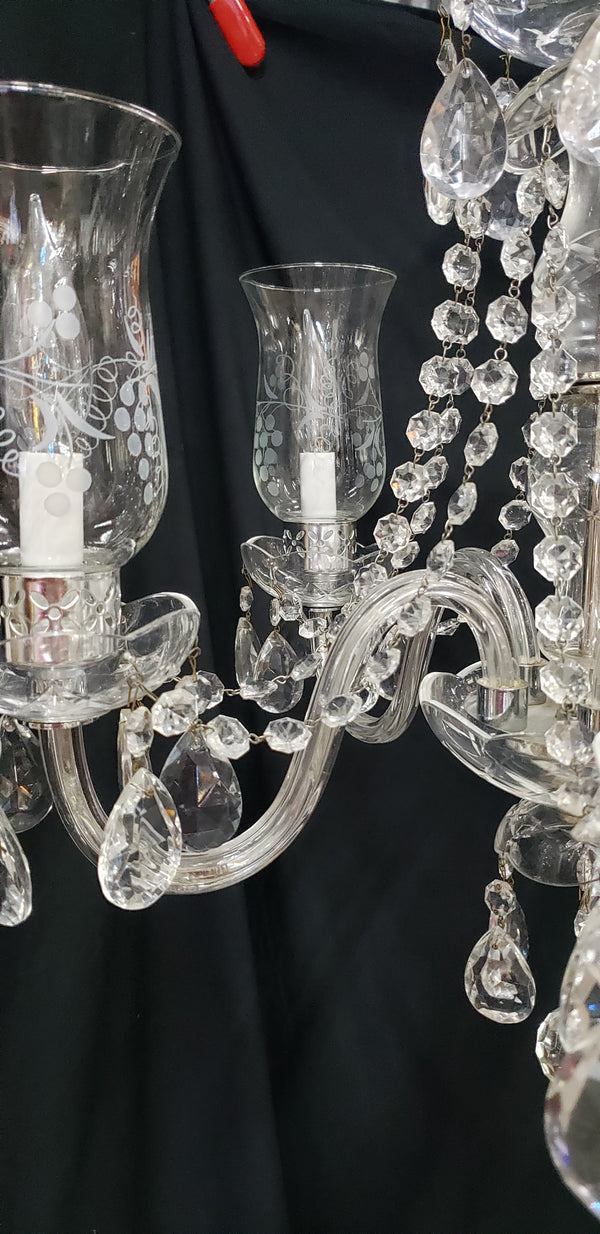 Restored 5 Light Crystal Chandelier with Fluted Shades 22" x 18"  GS00224