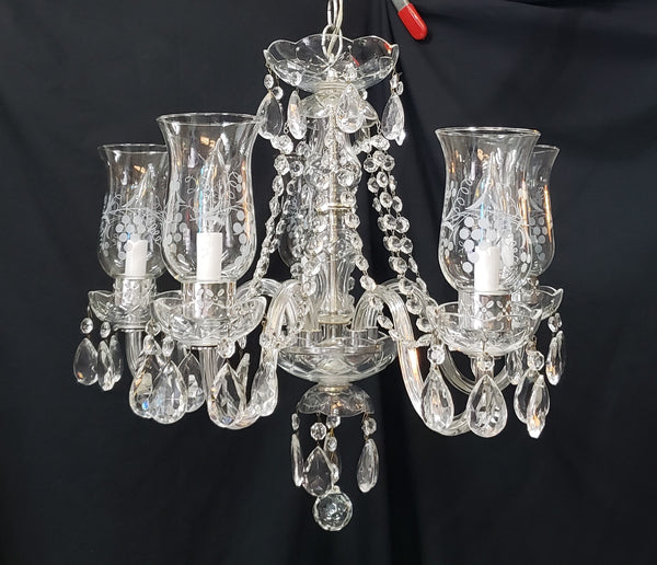 Restored 5 Light Crystal Chandelier with Fluted Shades 22" x 18"  GS00224