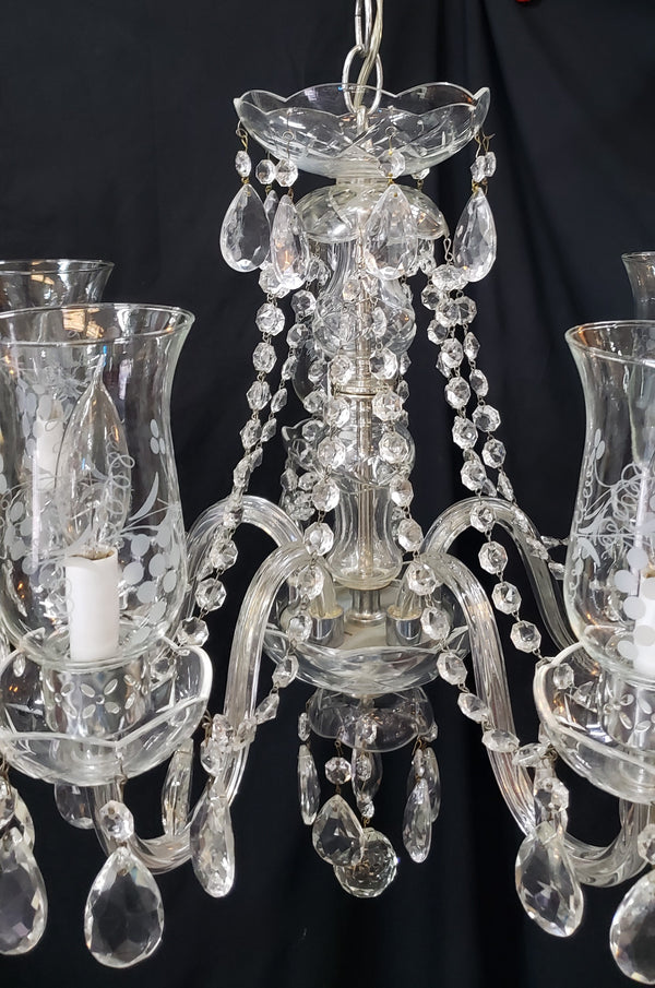 Restored 5 Light Crystal Chandelier with Fluted Shades 22" x 18"  GS00224