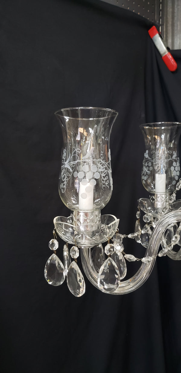 Restored 5 Light Crystal Chandelier with Fluted Shades 22" x 18"  GS00224