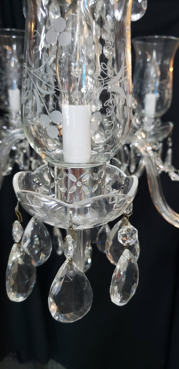 Restored 5 Light Crystal Chandelier with Fluted Shades 22" x 18"  GS00224