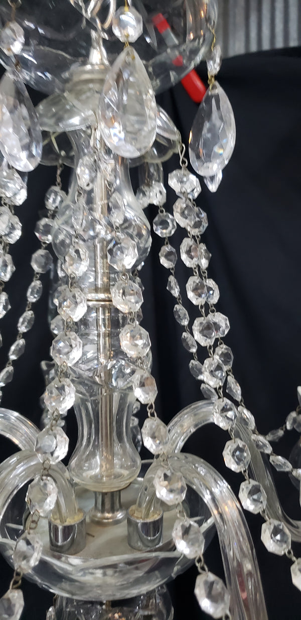 Restored 5 Light Crystal Chandelier with Fluted Shades 22" x 18"  GS00224