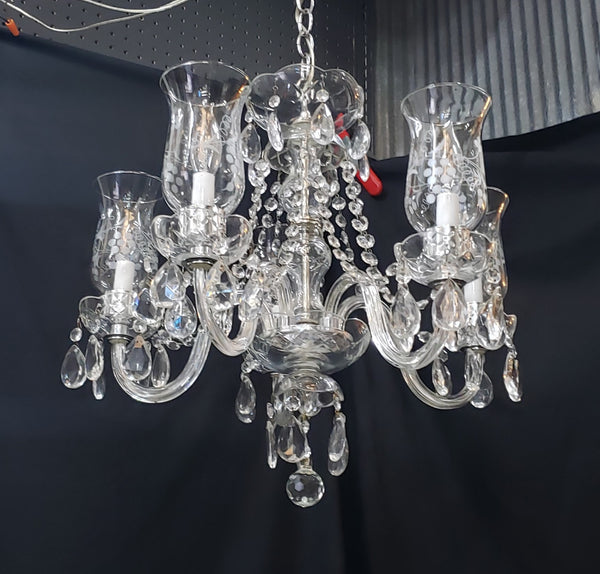 Restored 5 Light Crystal Chandelier with Fluted Shades 22" x 18"  GS00224