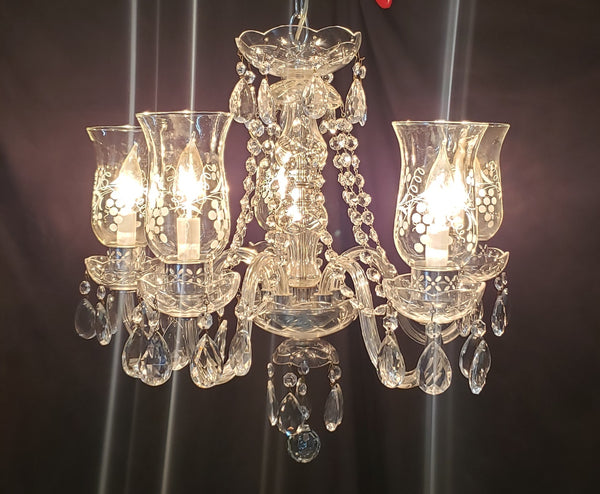 Restored 5 Light Crystal Chandelier with Fluted Shades 22" x 18"  GS00224