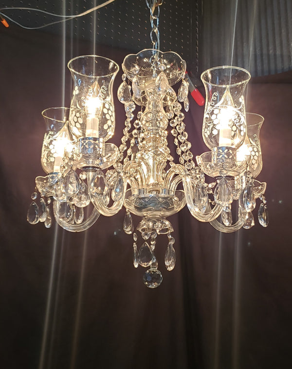 Restored 5 Light Crystal Chandelier with Fluted Shades 22" x 18"  GS00224