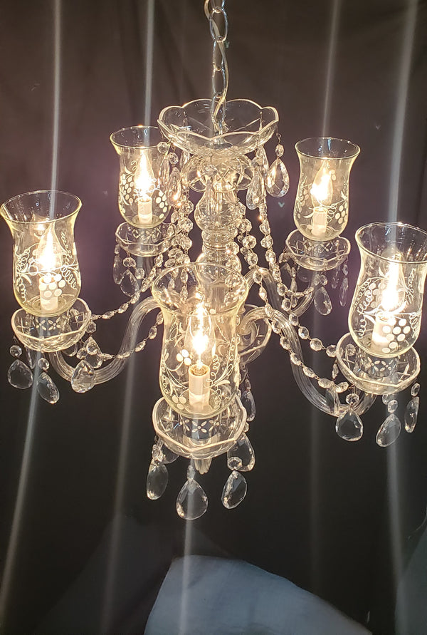 Restored 5 Light Crystal Chandelier with Fluted Shades 22" x 18"  GS00224