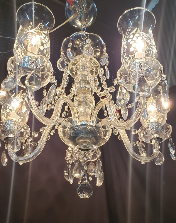 Restored 5 Light Crystal Chandelier with Fluted Shades 22" x 18"  GS00224