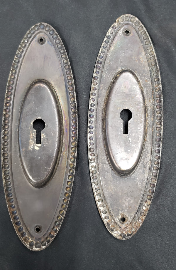 Restored Oval Pocket Door Escutcheon Plates with Beaded Trim 4" x 2 1/8" GS00233