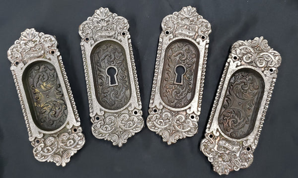 4 Victorian Cast Iron Pocket Door Escutcheon Plates 6 1/4" x 2 1/4" GS00235