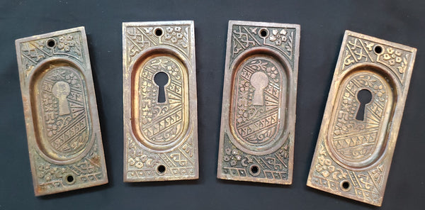 4 Eastlake Geometric Pocket Door Escutcheon Plates 4 1/8" x 2 1/8" GS00236