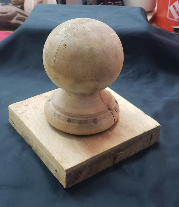 Ball Top Wooden Newel Post Finial 5 1/2" Tall with a 6" Square Base GS00239