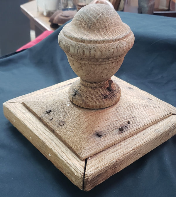 Acorn Top Wooden Newel Post Finial 6 1/2" Tall with a 7" Square Base GS00240