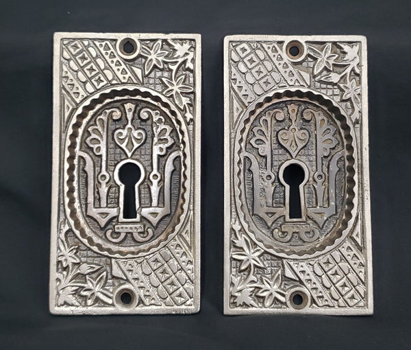 Restored Eastlake Cast Iron Pocket Door Key Hole Plates 4" x 2 1/8" GS00265