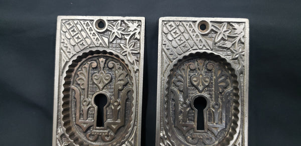 Restored Eastlake Cast Iron Pocket Door Key Hole Plates 4" x 2 1/8" GS00265