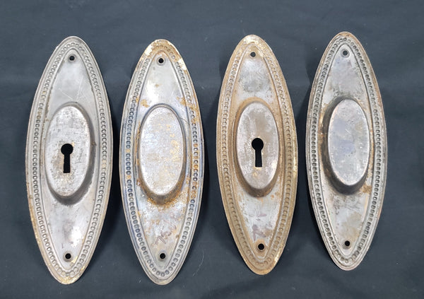 Set of 4 Oval Beaded Pocket Door Escutcheon Plates 7" x 2 3/8" GS00266