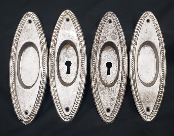 4 Oval Beaded Pocket Door Escutcheon Plates in Steel Grey 7" x 2 3/8" GS00268