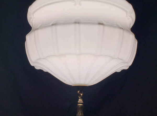 Art Deco White Opaque Pendant Light Fixture with Brass Trim  GA4347