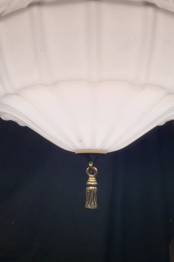 Art Deco White Opaque Pendant Light Fixture with Brass Trim  GA4347