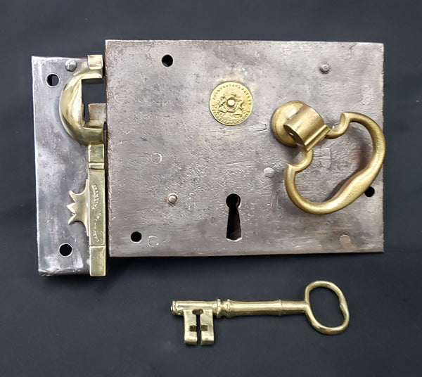 Restored Left Side Carpenter &Tildesley Lock Set w/ Key 5 7/8" x  4 1/2" GS00276