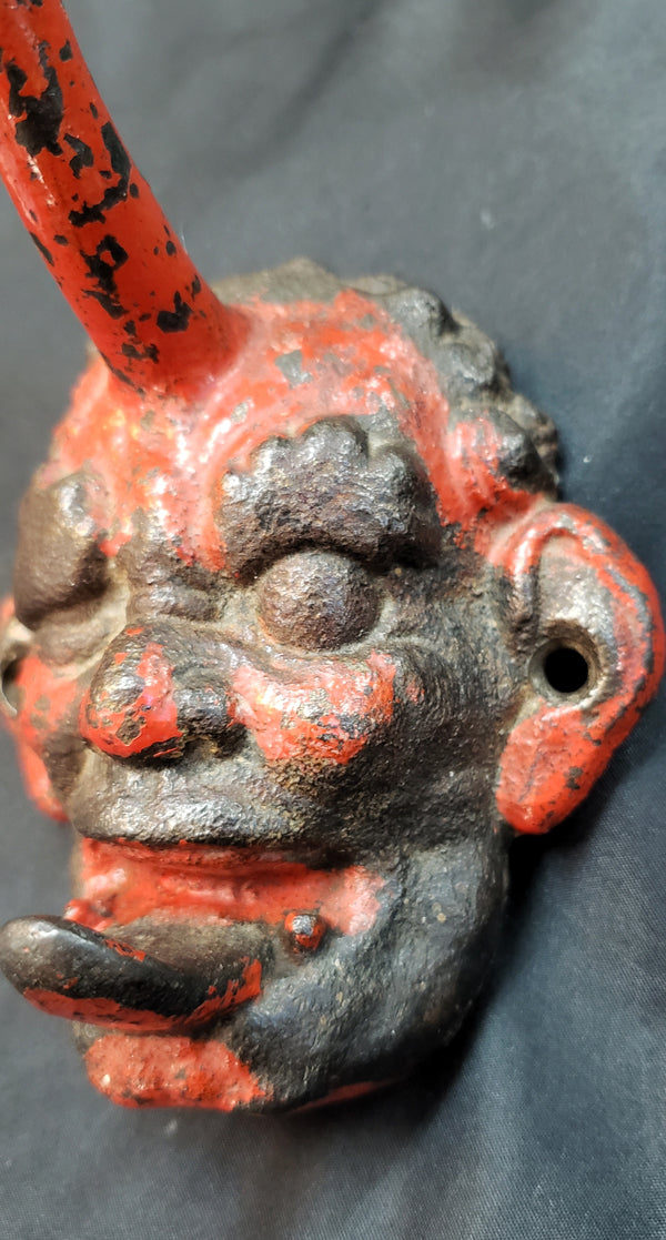 Rare Antique Gothic Cast Iron Horned Demon Devil Double Coat Hook GS00277