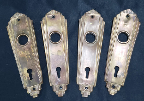 Set of 4 Brass Art Deco Door Knob Backplates with Key Holes 6" x 1 3/4" GS00284