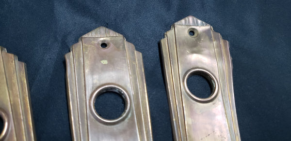 Set of 4 Brass Art Deco Door Knob Backplates with Key Holes 6" x 1 3/4" GS00284