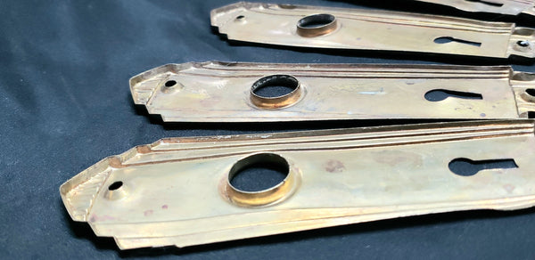 Set of 4 Brass Art Deco Door Knob Backplates with Key Holes 6" x 1 3/4" GS00284