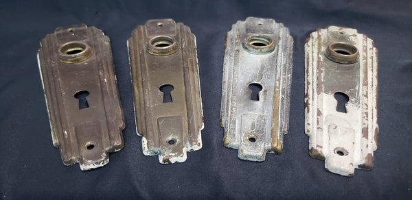 Set of 4 Brass Art Deco Door Knob Backplates w/ Key Holes 6 1/2" x 2" GS00287