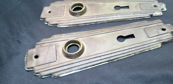 Set of 4 Brass Art Deco Door Knob Backplates w/ Key Holes 6 1/2" x 2" GS00287