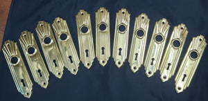 11 Restored Brass Art Deco Door Knob Backplates w/ Key Holes 6