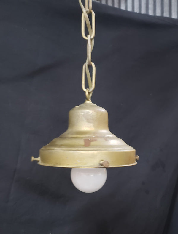 Vintage Schoolhouse White to Clear Pendant Light with Brass Trim  GS00292